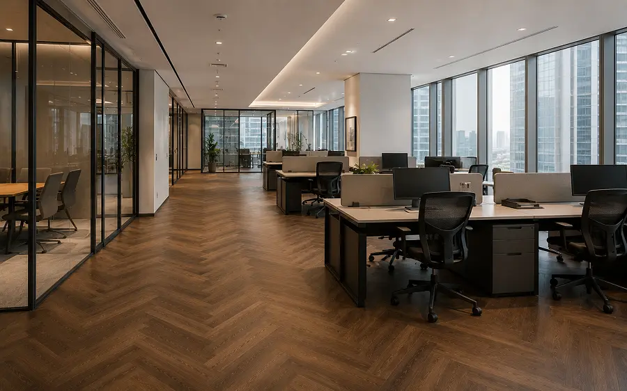LVT vinyl flooring installation in an Abu Dhabi ADGM commercial office