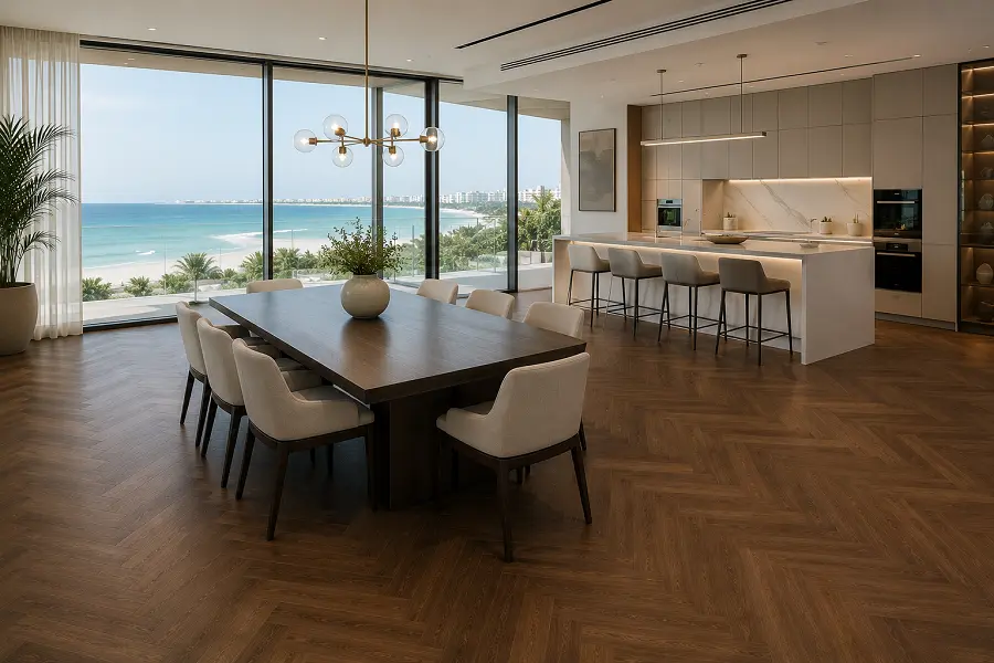 Premium LVT vinyl flooring in a Saadiyat Island Beach Villa
