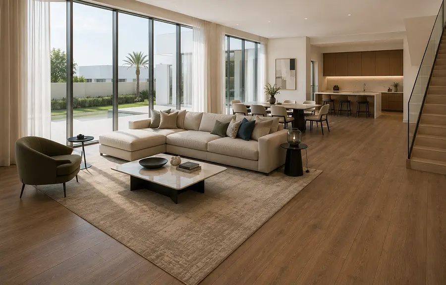 Premium vinyl flooring installation in an Abu Dhabi villa