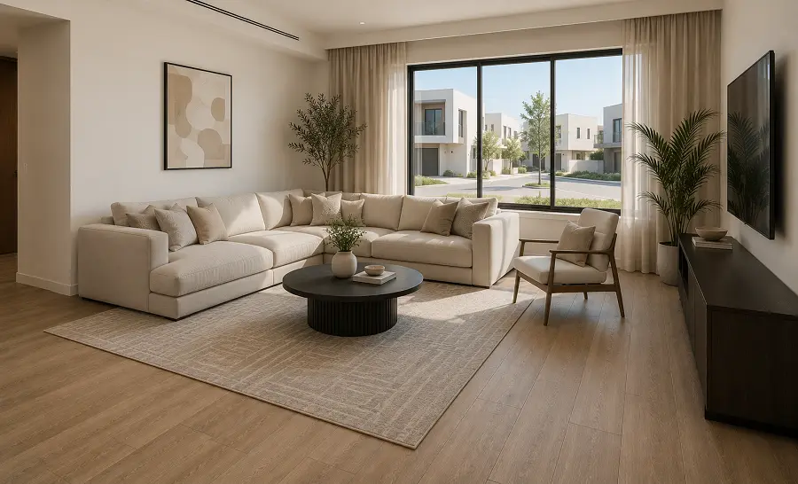 Vinyl flooring installation in a Yas Acres villa Abu Dhabi
