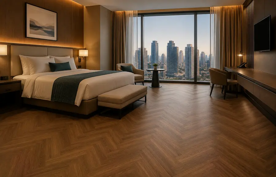 Acoustic LVT vinyl flooring with acoustic backing in a premium UAE quiet space