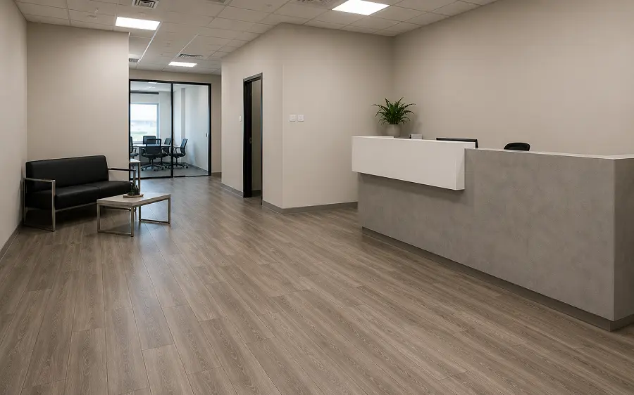 Vinyl plank flooring in an Ajman Free Zone AFZ SME tenant fit-out facility