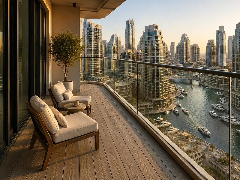 Outdoor WPC decking on a Dubai apartment balcony