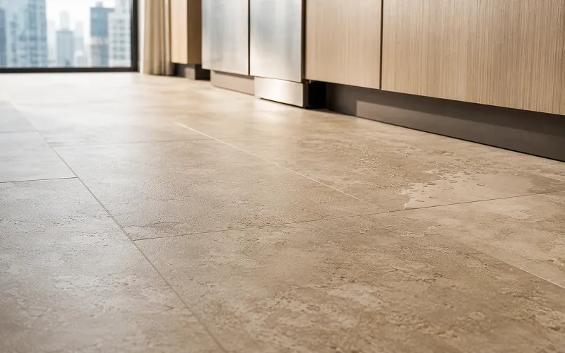 SPC stone polymer composite vinyl flooring for UAE apartment kitchen and bathroom