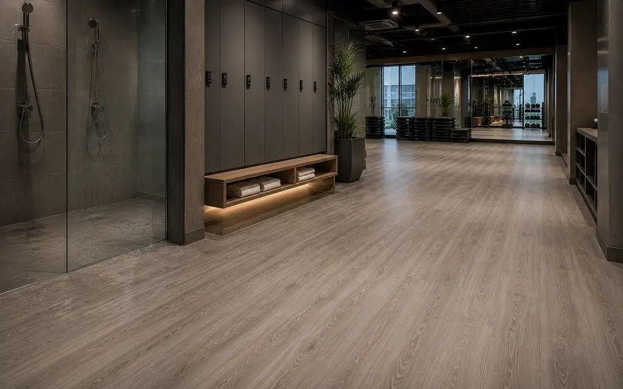 Commercial gym vinyl flooring in a UAE fitness facility