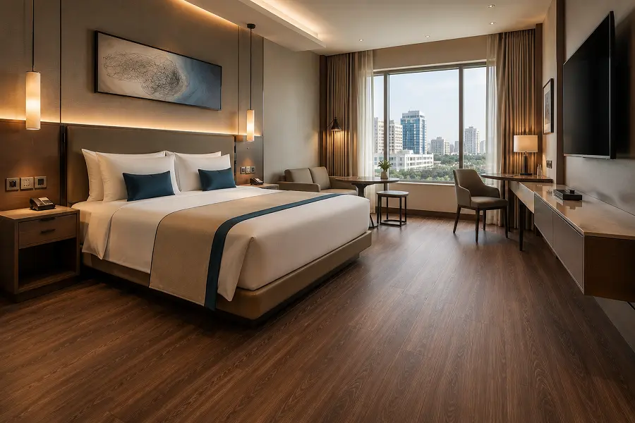 Commercial hotel vinyl flooring in a UAE hospitality interior