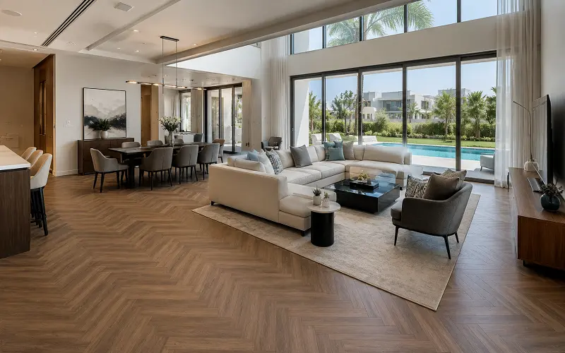 Premium LVT vinyl flooring in a Dubai Hills Estate villa