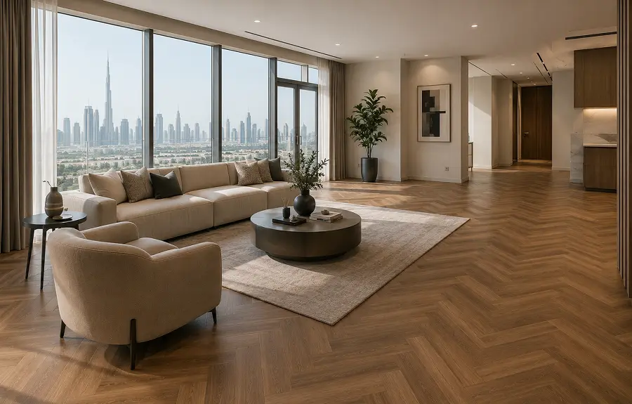 Premium vinyl flooring installation in a Dubai villa