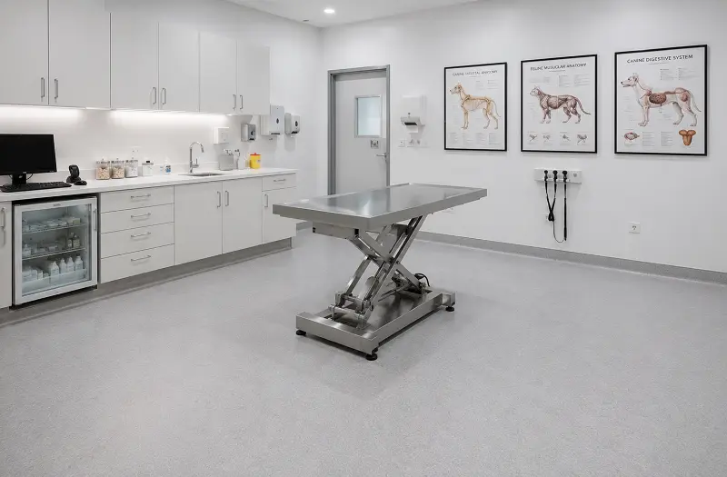 Veterinary clinic consultation room with heavy-duty vinyl sheet flooring in UAE