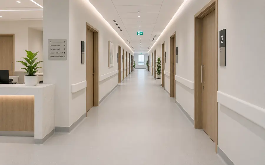 Healthcare vinyl flooring in a UAE clinical zone