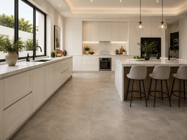 SPC vinyl flooring in a UAE kitchen with rigid waterproof core