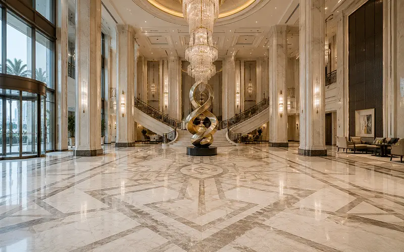 5-star luxury hotel interior with premium LVT vinyl flooring in a Dubai flagship property