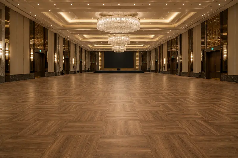 WPC vinyl flooring in a Dubai hotel ballroom and MICE venue with acoustic absorption