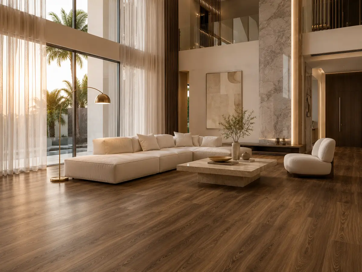 Luxury vinyl tile flooring installed in modern Dubai villa