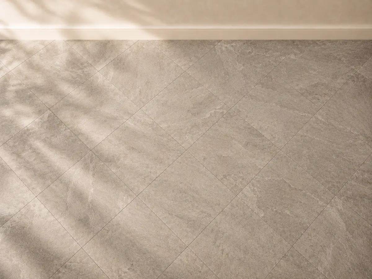 LVT pattern installation showing diagonal lay
