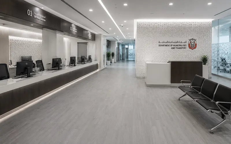 Government office interior with compliance-first vinyl flooring in Abu Dhabi administrative building