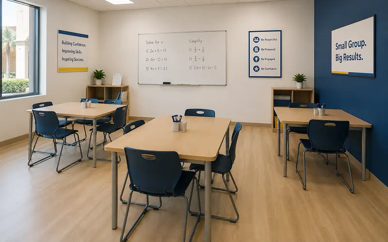 After-school tutoring centre interior with cost-efficient SPC vinyl flooring in a Dubai learning centre
