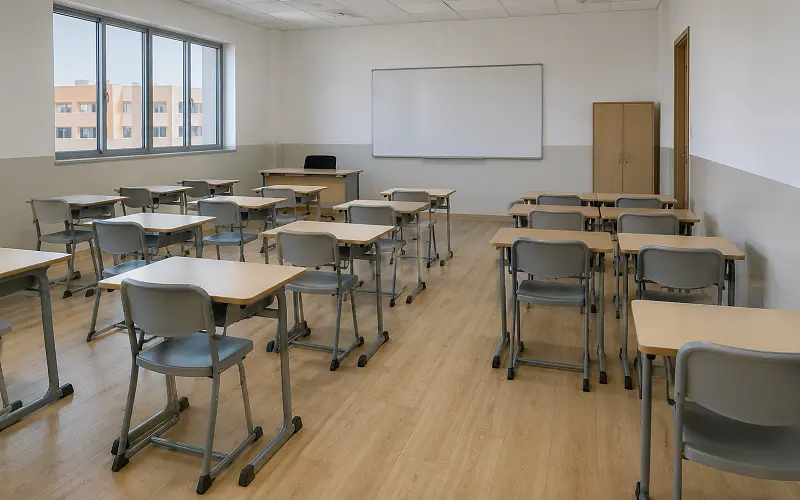 Public MOE school interior with durable cost-efficient SPC vinyl flooring in a UAE federal Ministry of Education facility