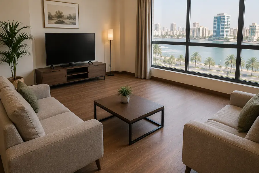 Vinyl flooring installation in an Al Majaz Sharjah apartment
