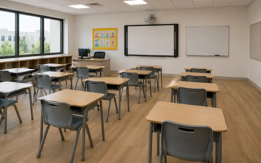 LVT vinyl flooring installation in American University of Sharjah classroom