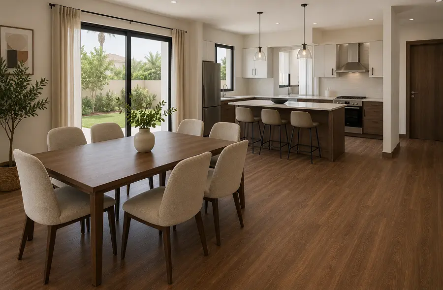 Premium LVT vinyl flooring in a Muweilah Sharjah villa