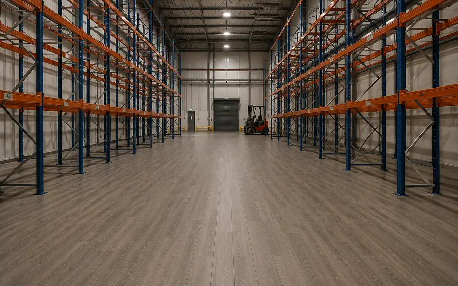 Vinyl plank flooring in a Hamriyah Free Zone Sharjah warehouse facility
