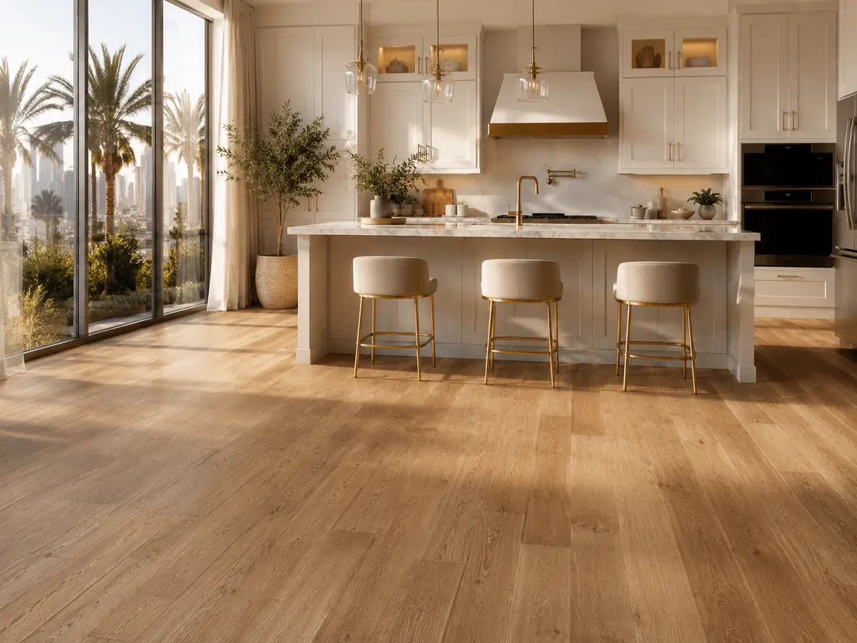 SPC flooring installed in modern Dubai kitchen