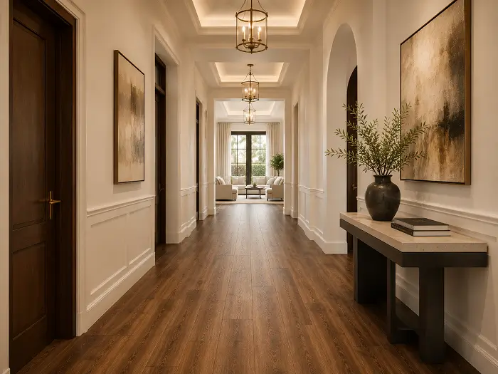 SPC flooring installed in villa hallway