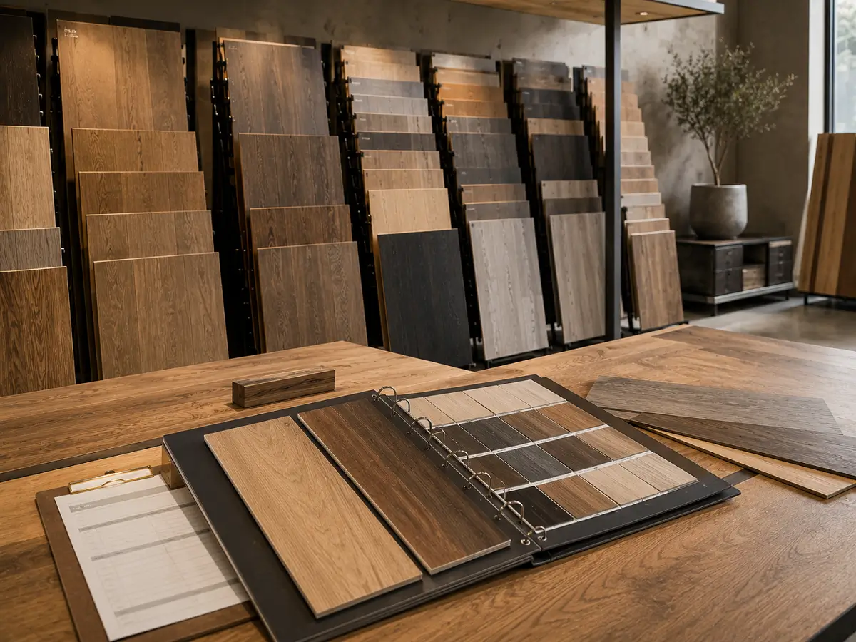 Vinyl flooring samples on display in Urban Vinyl Flooring Al Quoz showroom