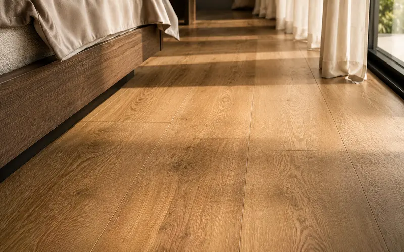 LVT luxury vinyl tile flooring in premium UAE villa master bedroom