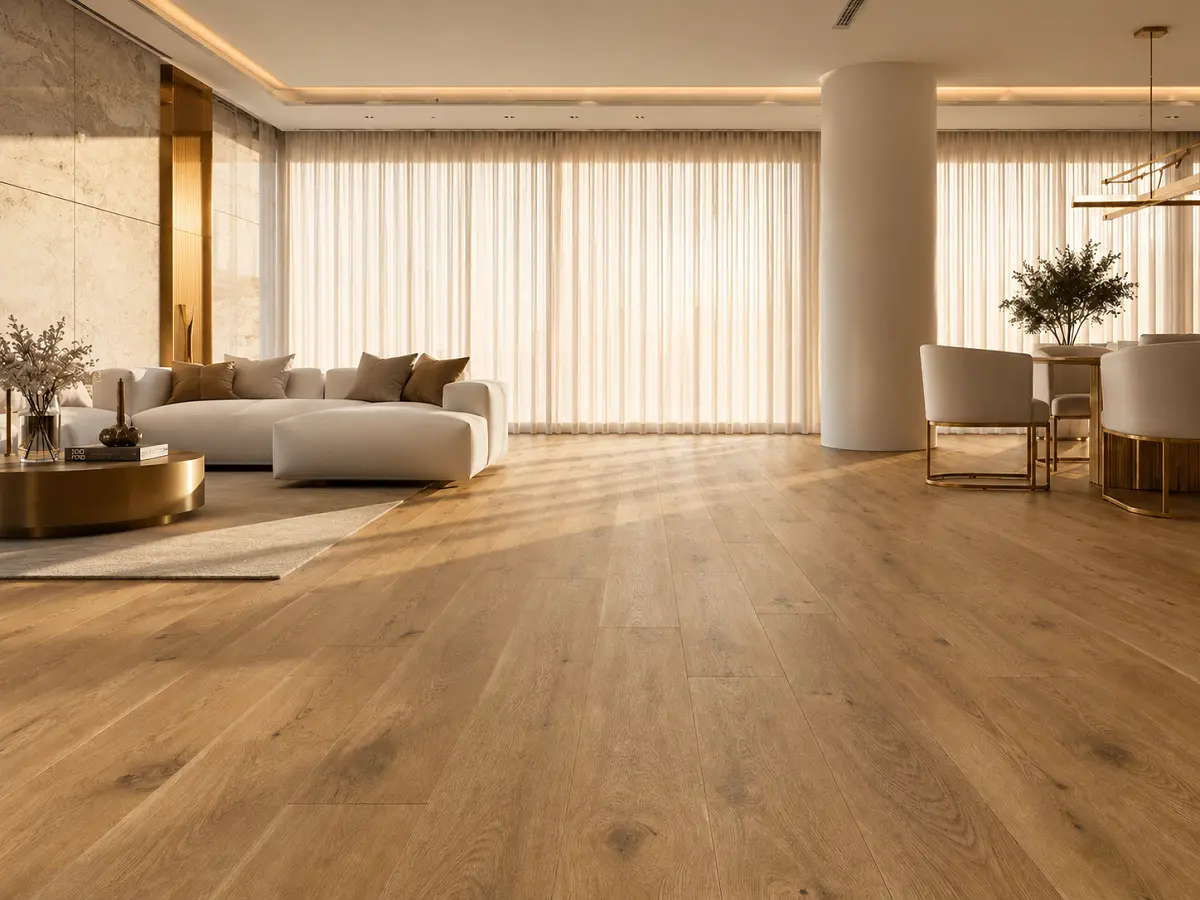 Premium LVT vinyl flooring installation in a UAE villa living room