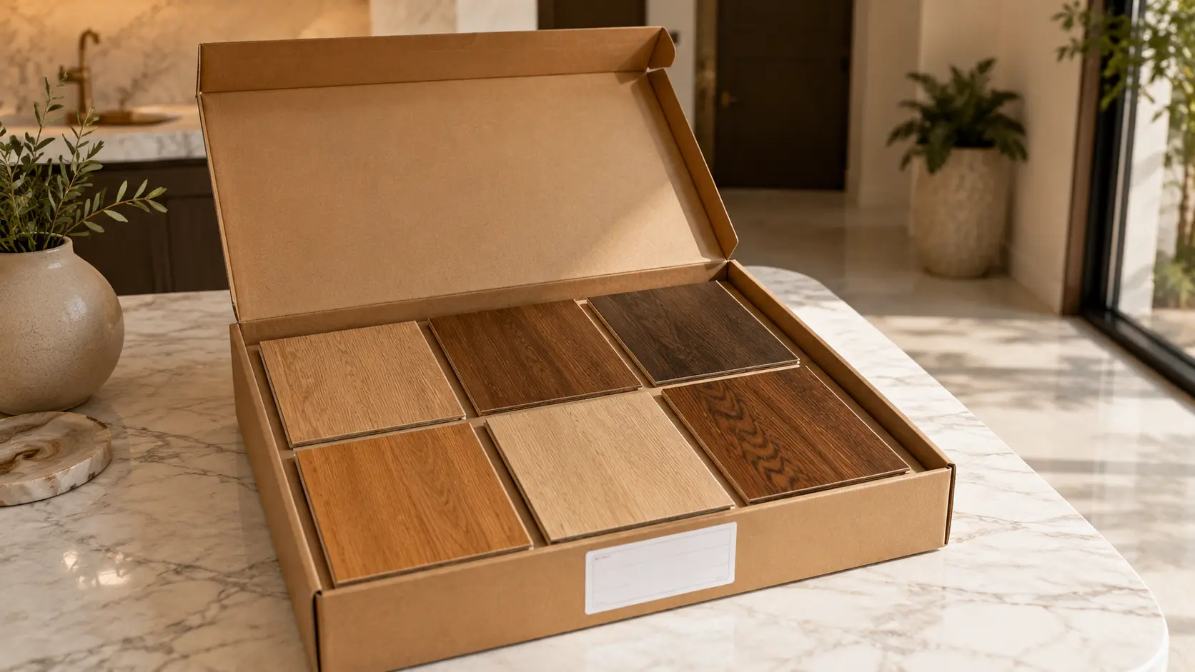 Free vinyl flooring sample box delivered to Dubai address