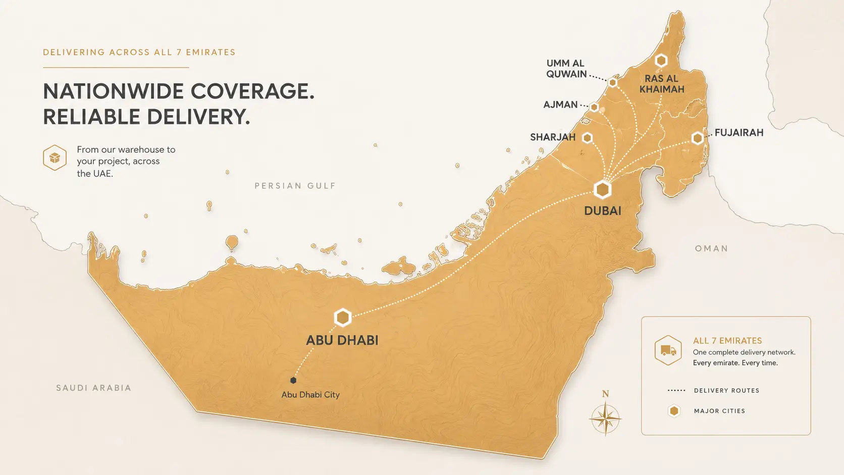Vinyl flooring delivery coverage map across UAE 7 emirates
