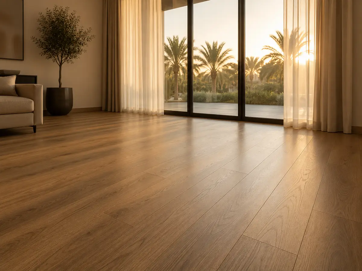 Wood-look vinyl plank flooring installed in modern Dubai or Abu Dhabi home