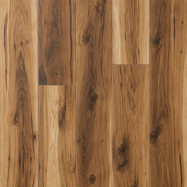 Vinyl plank in hickory wood-look finish