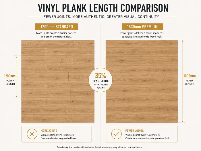 Vinyl plank length comparison showing wood realism difference