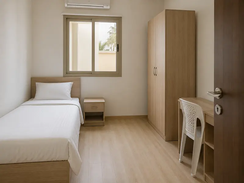 Vinyl sheet flooring in a UAE villa maid's room and staff quarters