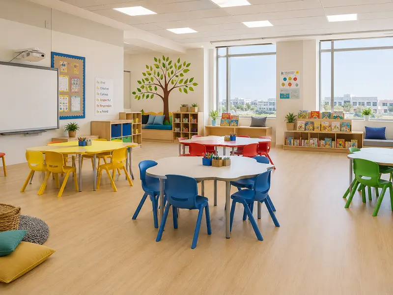 Vinyl sheet flooring in an Abu Dhabi school nursery classroom