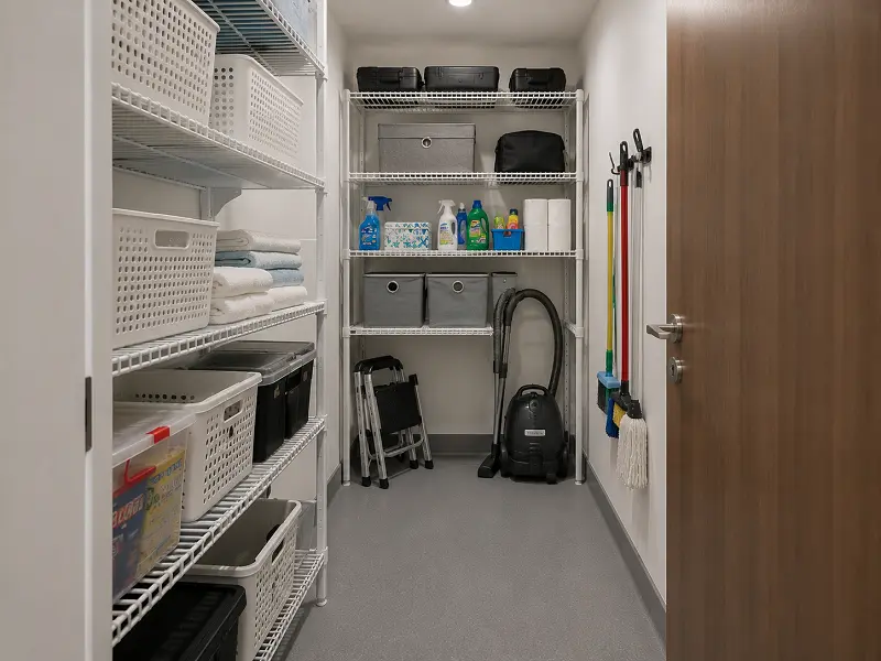Vinyl sheet flooring in a Dubai apartment storage and utility room