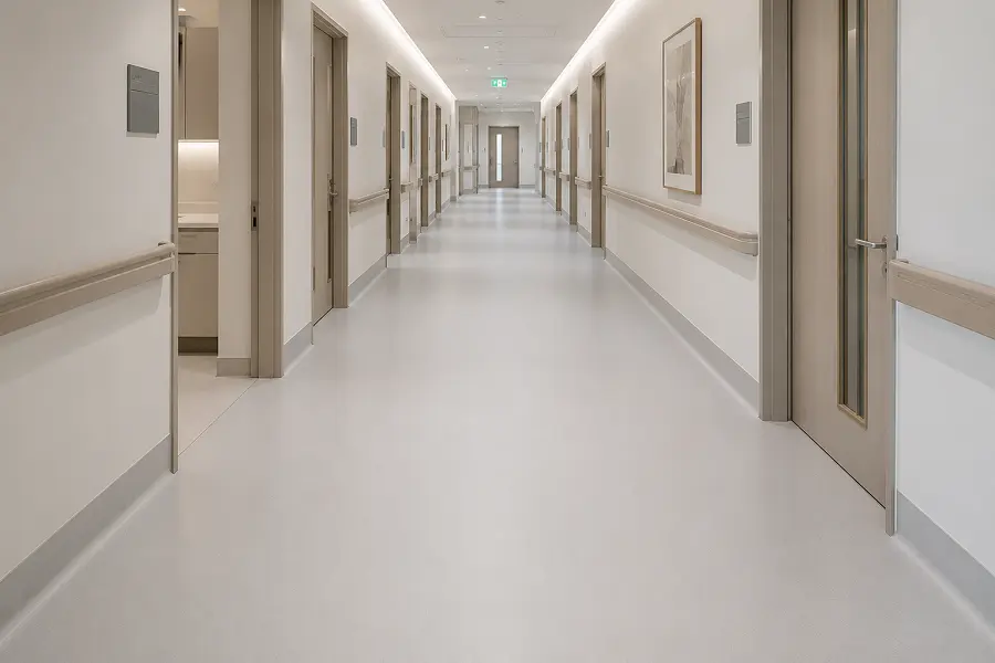 Heat-welded waterproof vinyl sheet in a UAE healthcare clinical zone